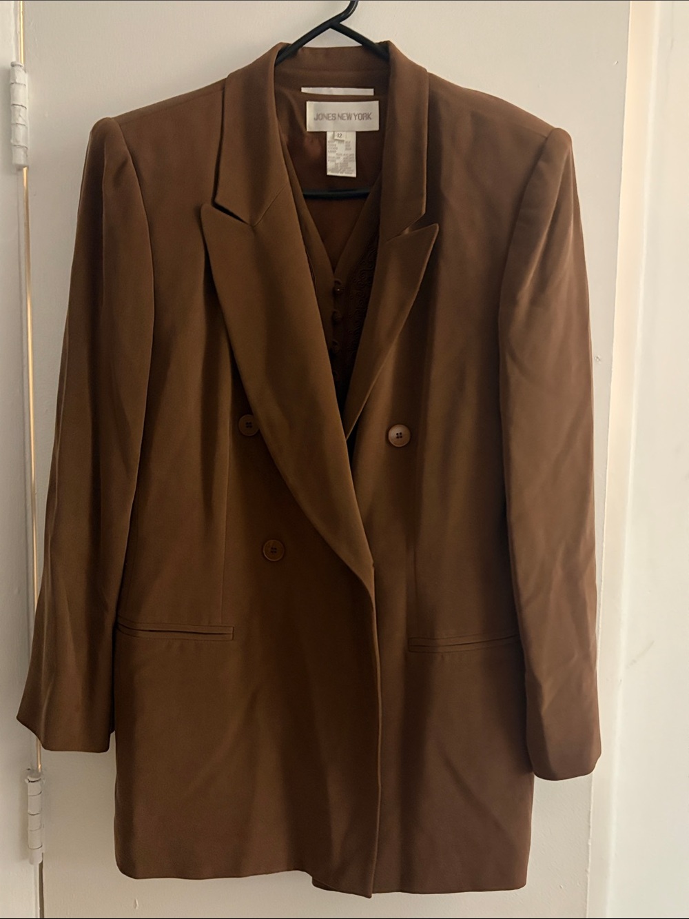 Jones New York Brown Double-Breasted Blazer Jacket